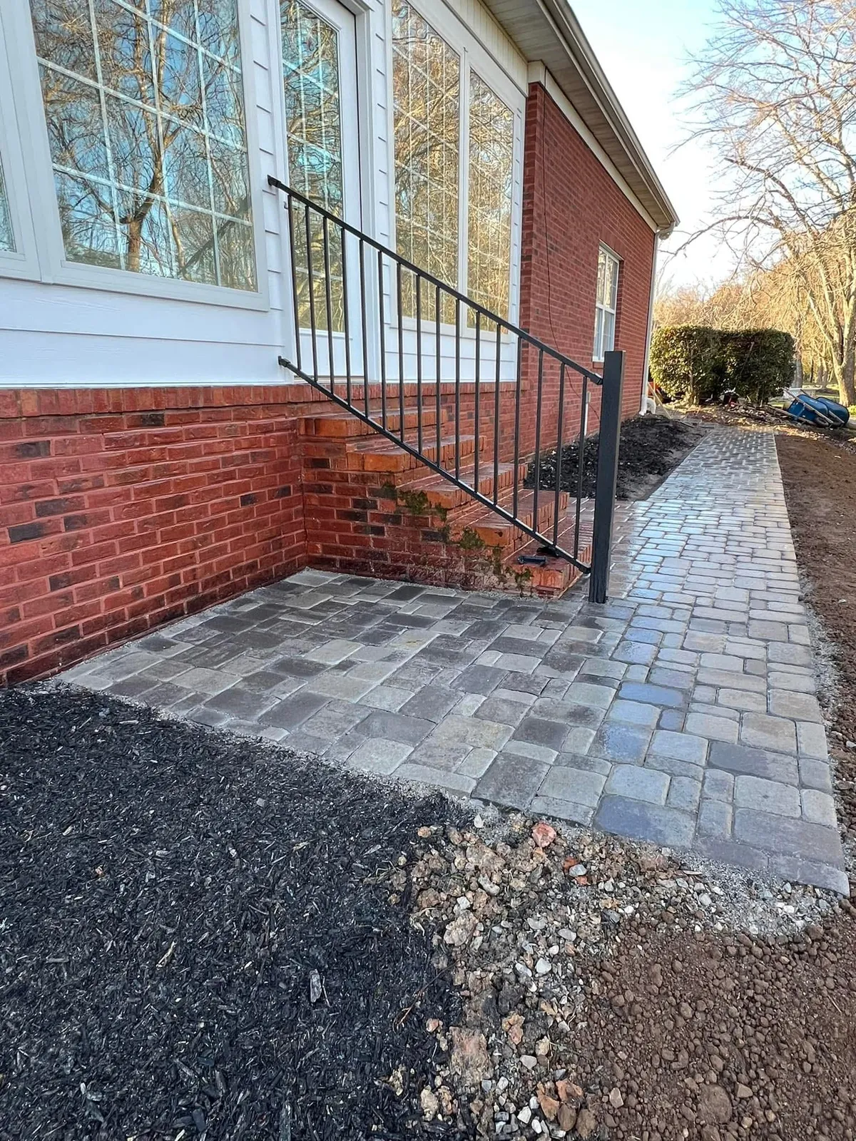 Concrete paver walkway and landing